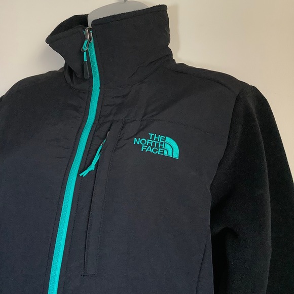 NWT The North Face Women's Denali Fleece Jacket Black Turquoise Zip Size Medium - Picture 2 of 16